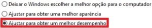 Opções de desempenho do Windows com a alternativa "Ajustar para obter um melhor desempenho" selecionada e destacada por um quadro vermelho.