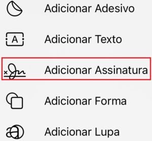 Botão para adicionar assinatura no notas. 