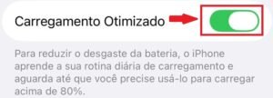 Menu "Otimização de Carregamento" mostrando a opção "Limite de 80%" selecionada.