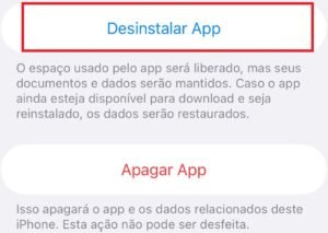 Imagem mostrando o botão de desinstalar app no iphone.