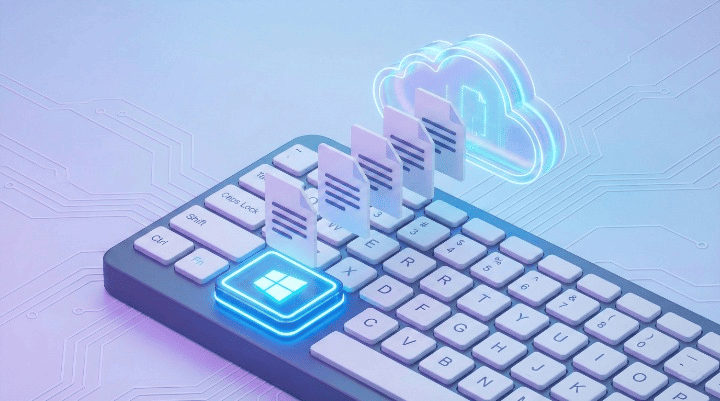 Tecla Windows brilhando ilustrando o atalho para o histórico da área de transferência.