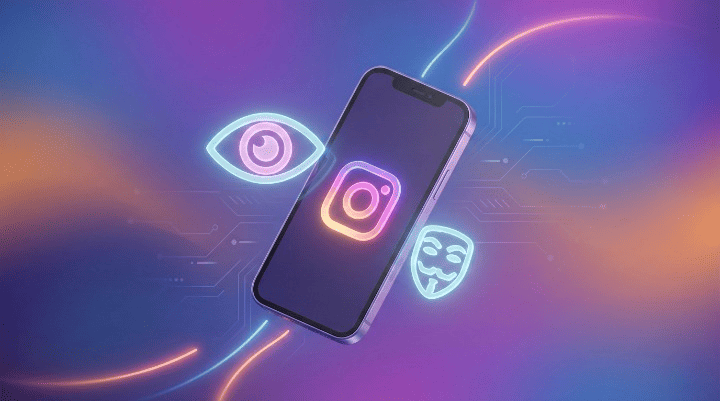 Smartphone com ícone de espião ilustrando como ver stories anonimamente no Instagram.