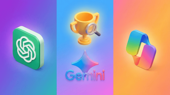 Comparativo visual entre os logotipos do ChatGPT, Gemini e Copilot para decidir qual a melhor IA gratuita.