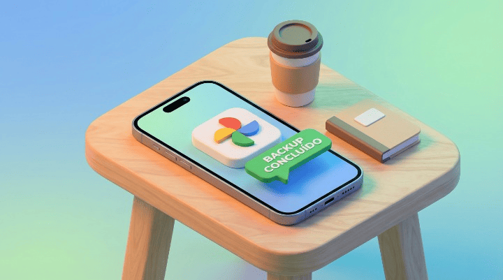 iPhone sobre a mesa demonstrando como usar o Google Photos no iPhone para backup de imagens.