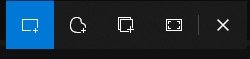 Barra flutuante de ferramentas de captura do Windows exibindo ícones para recorte retangular, forma livre, janela e tela cheia.