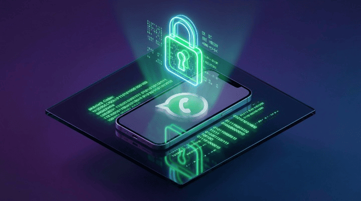 Smartphone com cadeado de segurança digital ilustrando como ativar o modo fantasma no WhatsApp.