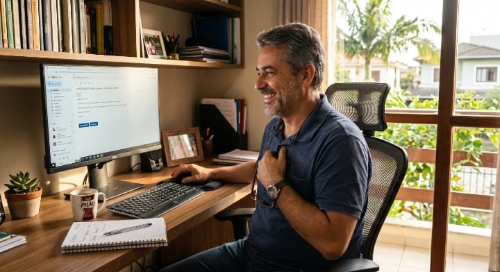 Homem aliviado após conseguir recuperar arquivos apagados do computador Windows