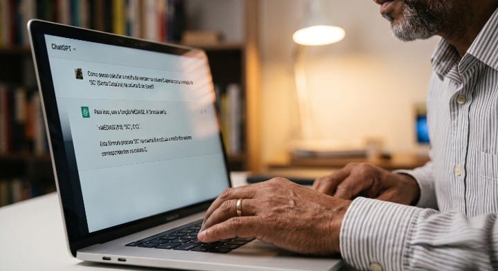 Tela mostrando conversa no ChatGPT com fórmulas prontas para copiar no Excel