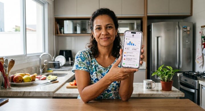 Mulher configurando Tempo de Uso no iPhone para bloquear sites perigosos e proteger a família